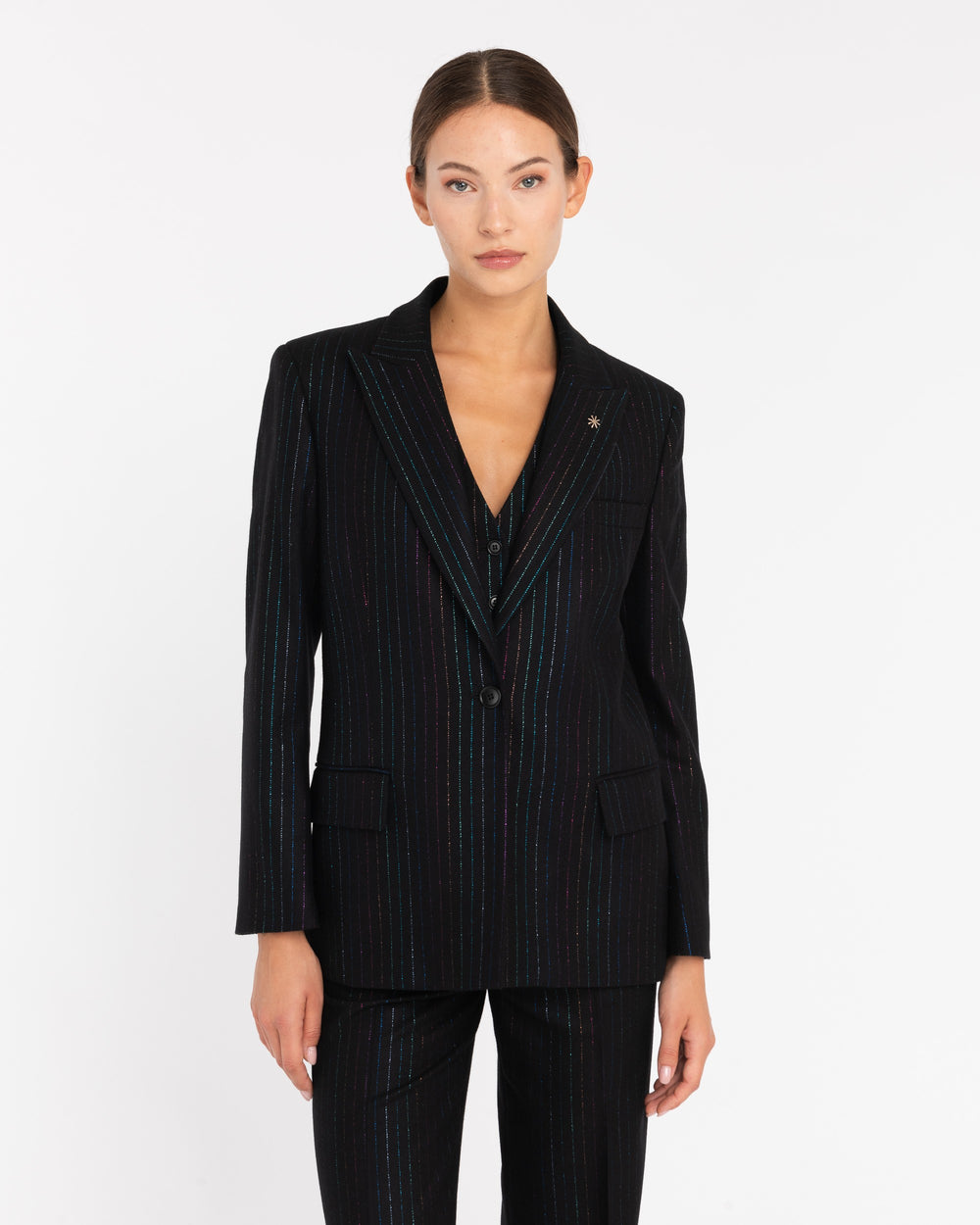 black lurex coloured wool blend blazer