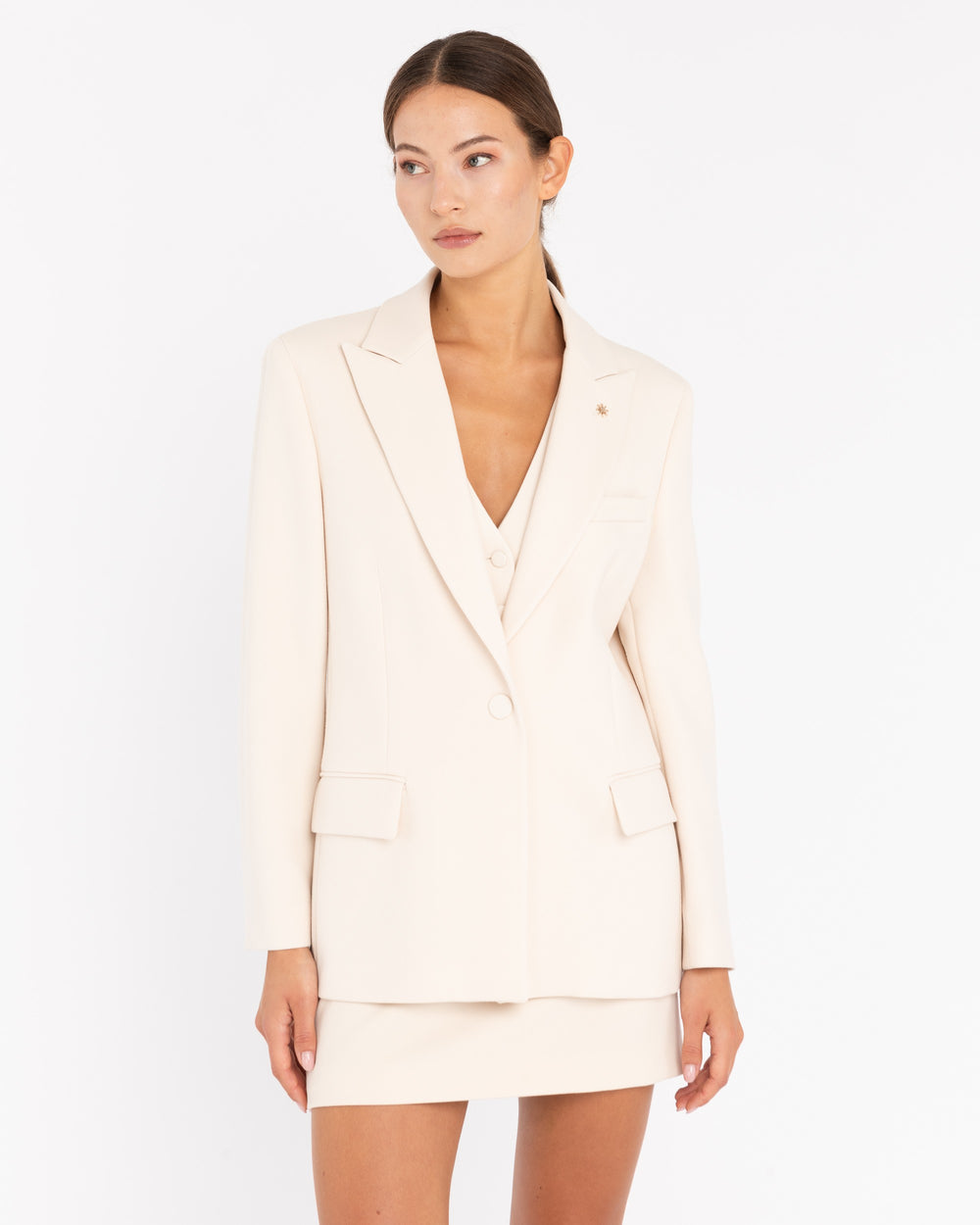 white stretch viscose blend blazer