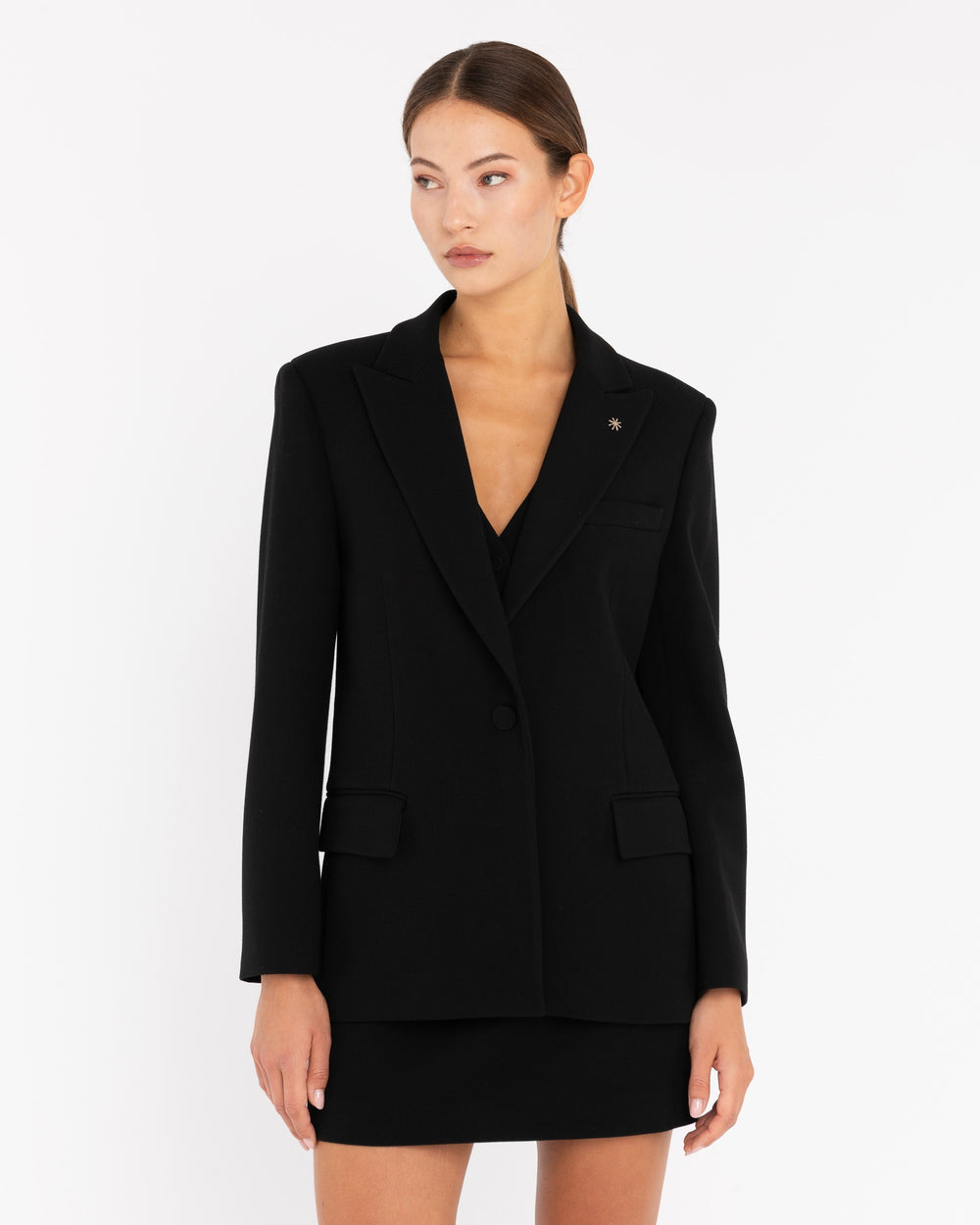 black stretch viscose blend blazer