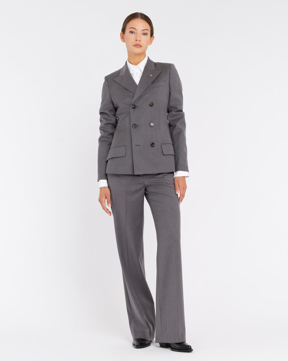 gray stretch viscose blend double-breasted blazer