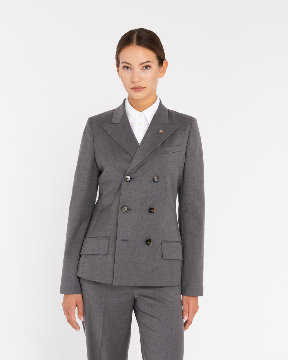 gray stretch viscose blend double-breasted blazer