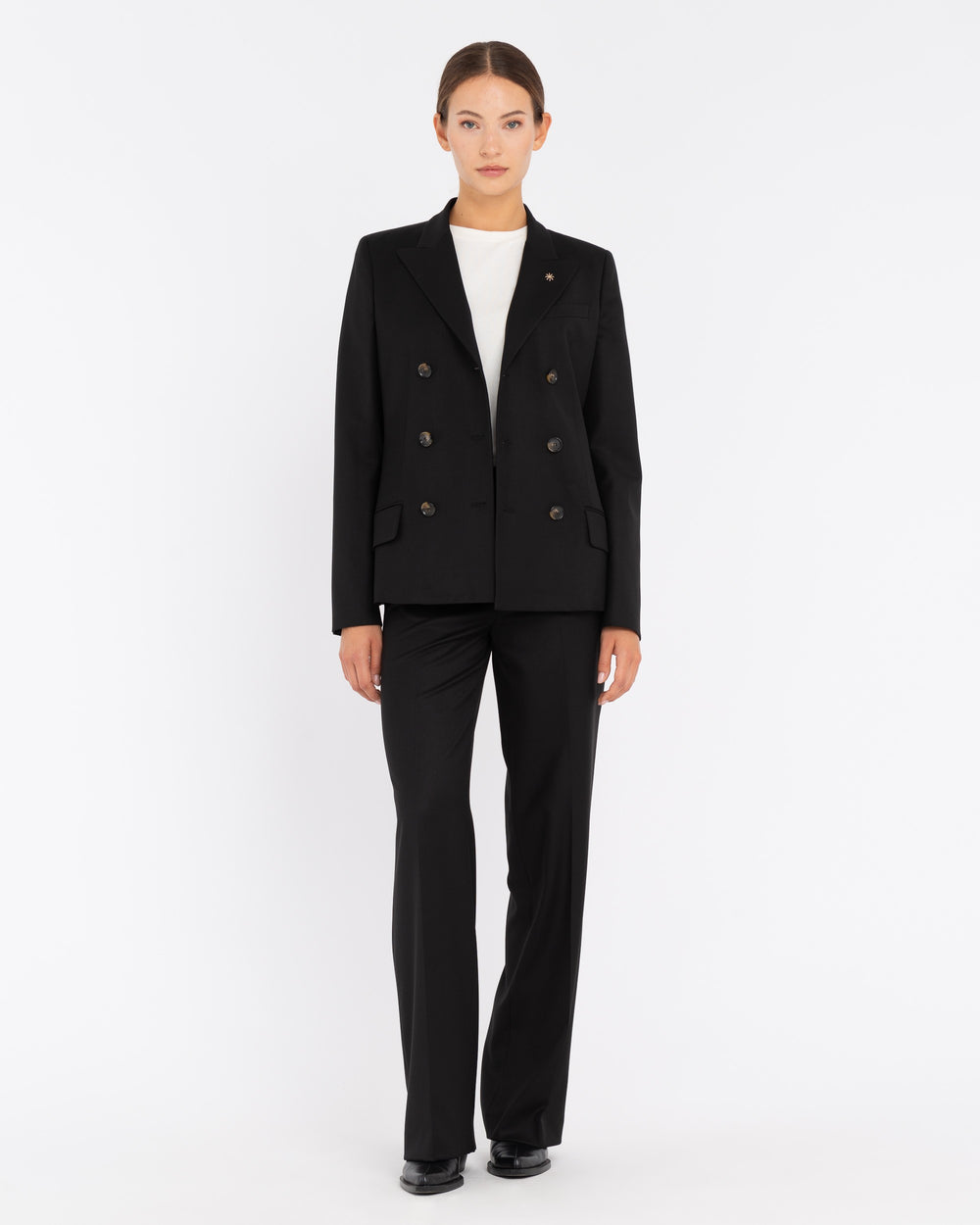 black stretch viscose blend double-breasted blazer