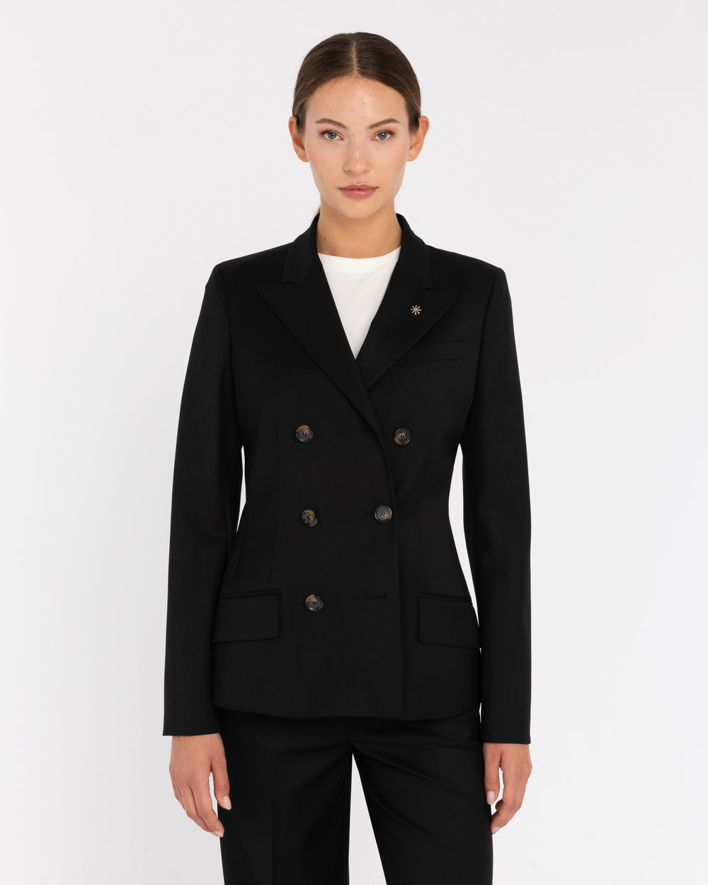 black stretch viscose blend double-breasted blazer