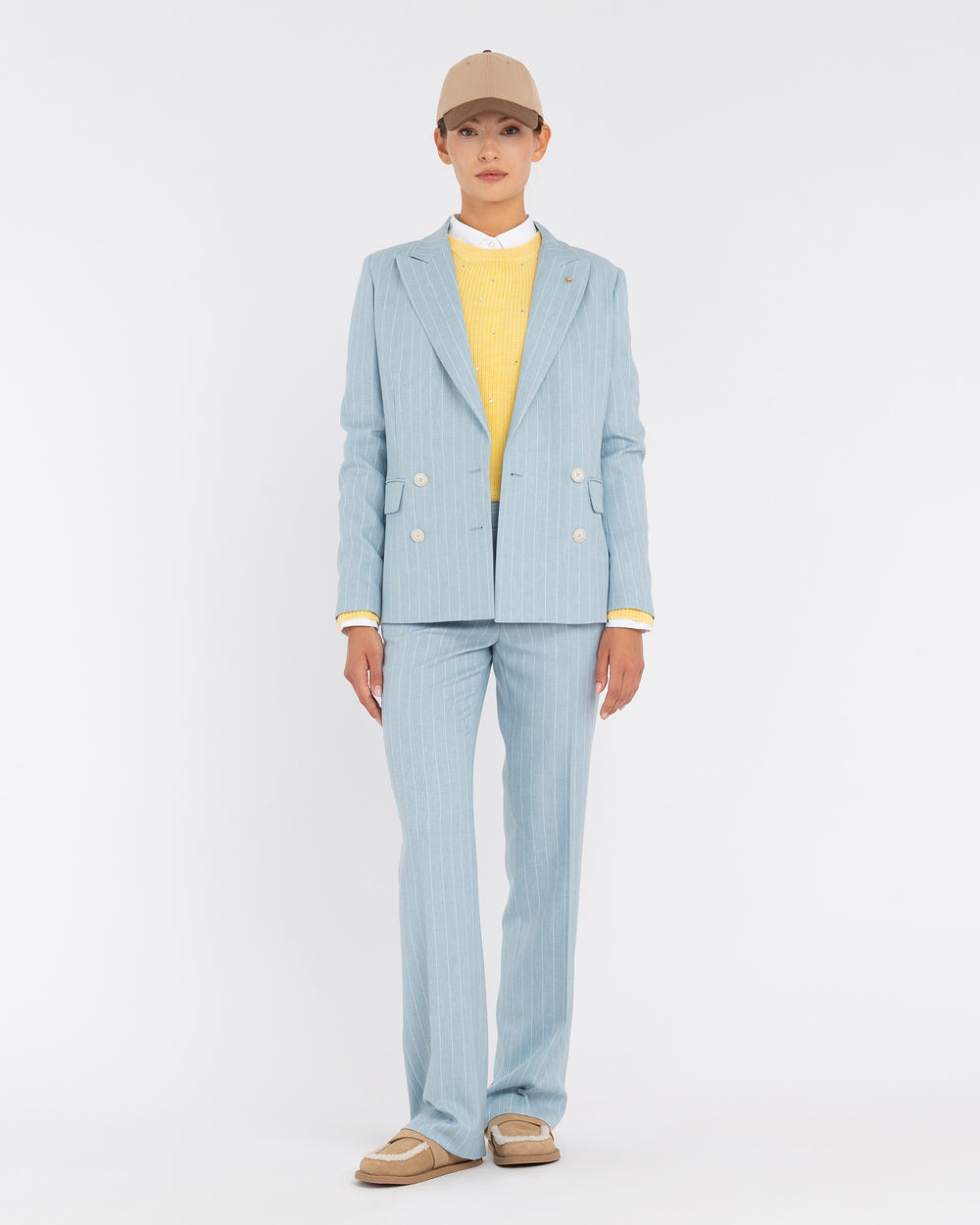 light blue double-breasted viscose blend striped blazer