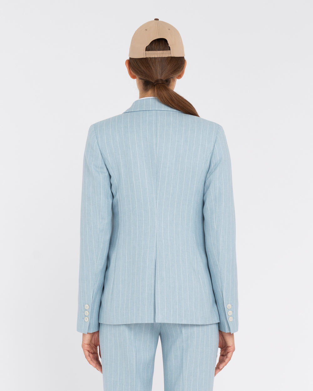 light blue double-breasted viscose blend striped blazer