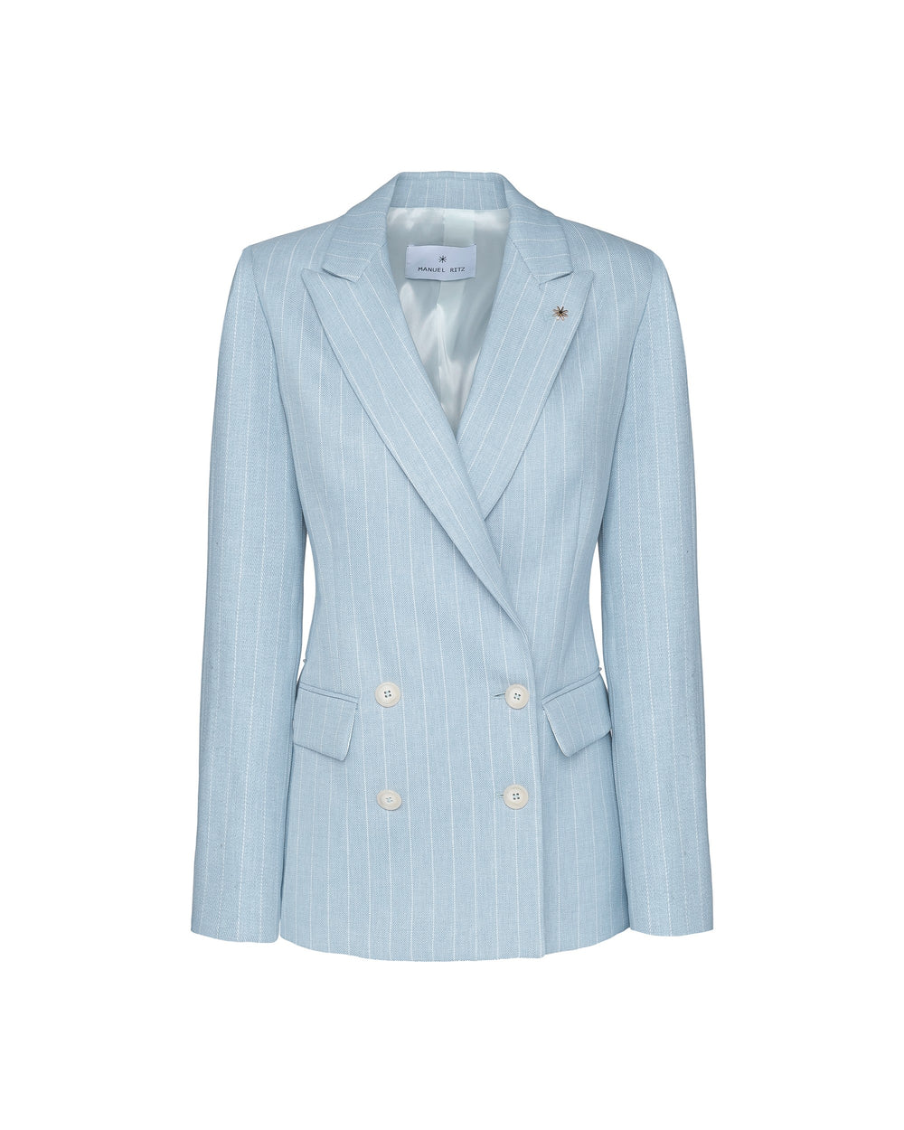 light blue double-breasted viscose blend striped blazer