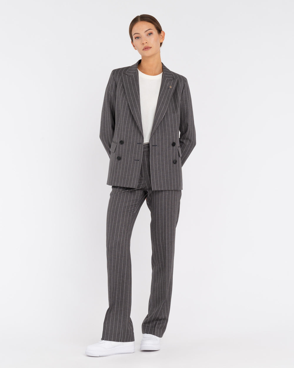 gray double-breasted viscose blend striped blazer