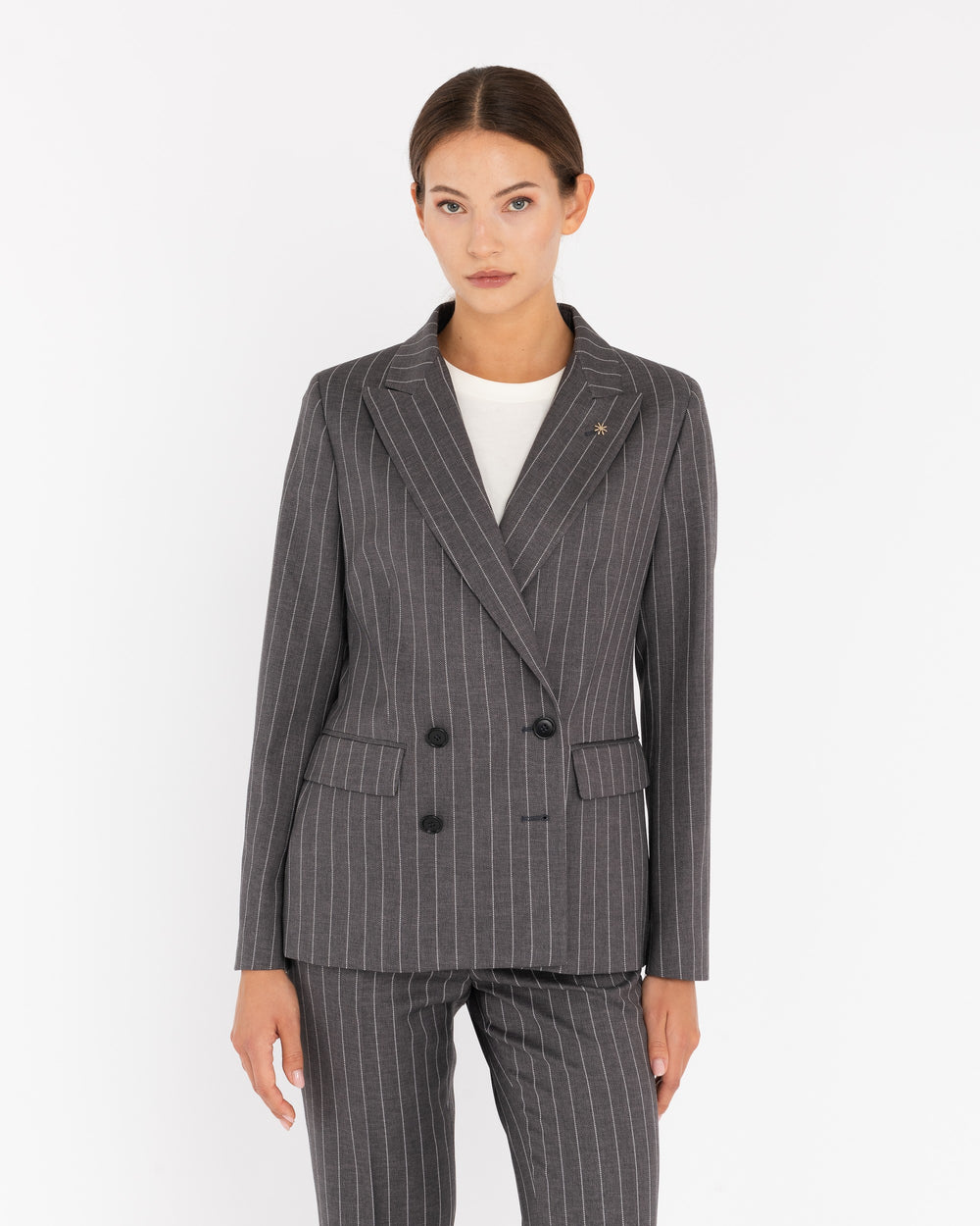 gray double-breasted viscose blend striped blazer