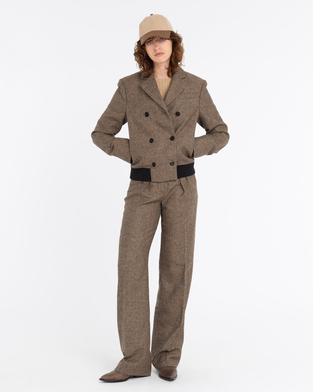 brown wool-blend lurex herringbone blazer