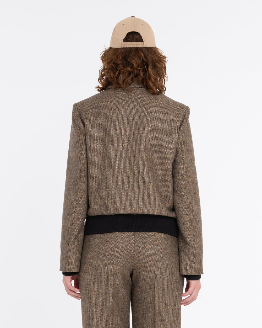 brown wool-blend lurex herringbone blazer