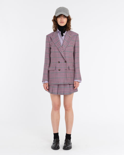 violet pied de poule wool double-breasted blazer