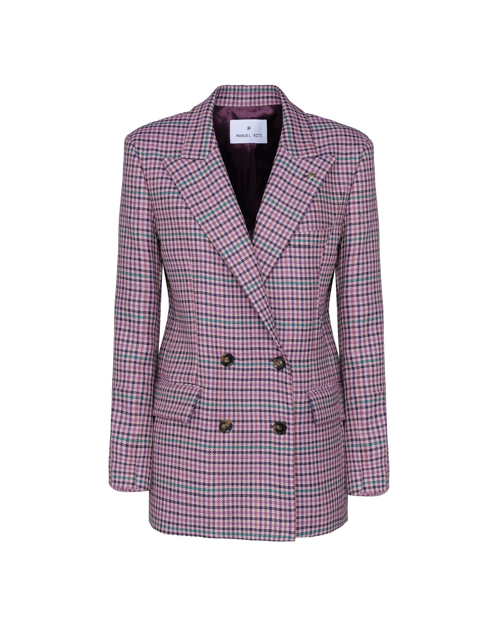 violet pied de poule wool double-breasted blazer