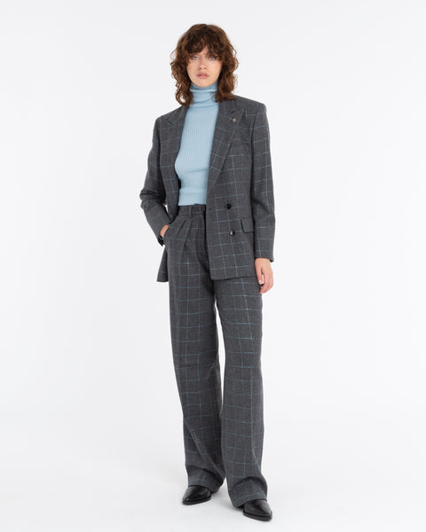 gray wool blend double-breasted square lurex blazer