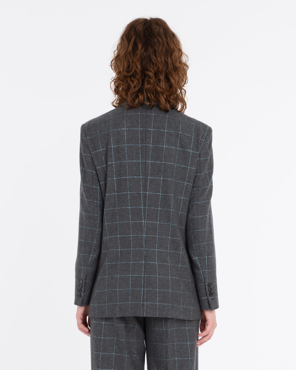 gray wool blend double-breasted square lurex blazer