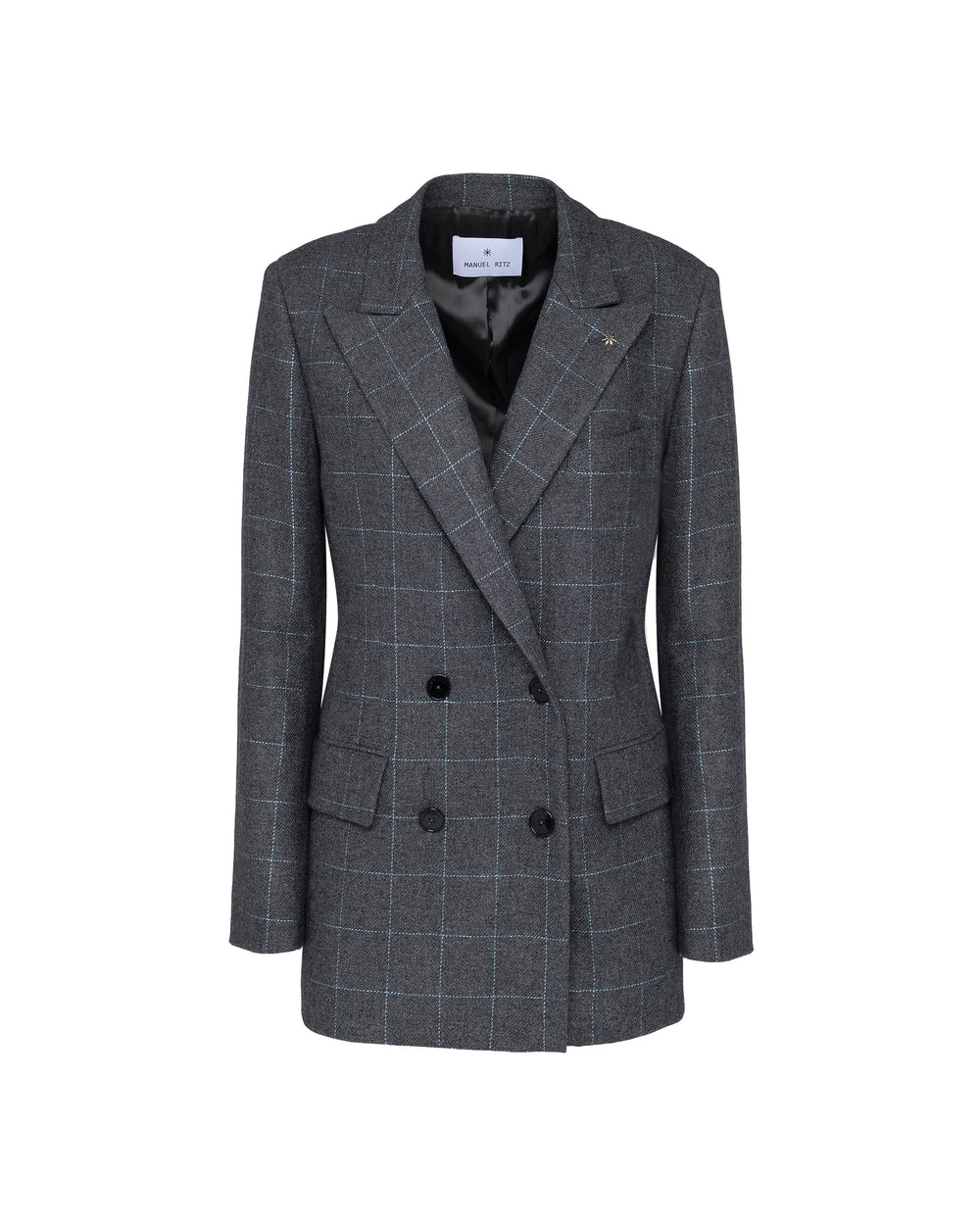 gray wool blend double-breasted square lurex blazer