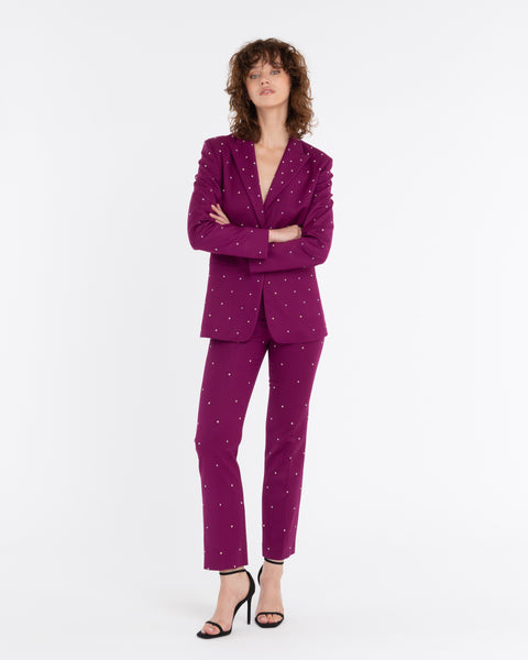 violet stretch poly-viscose appliqué blazer