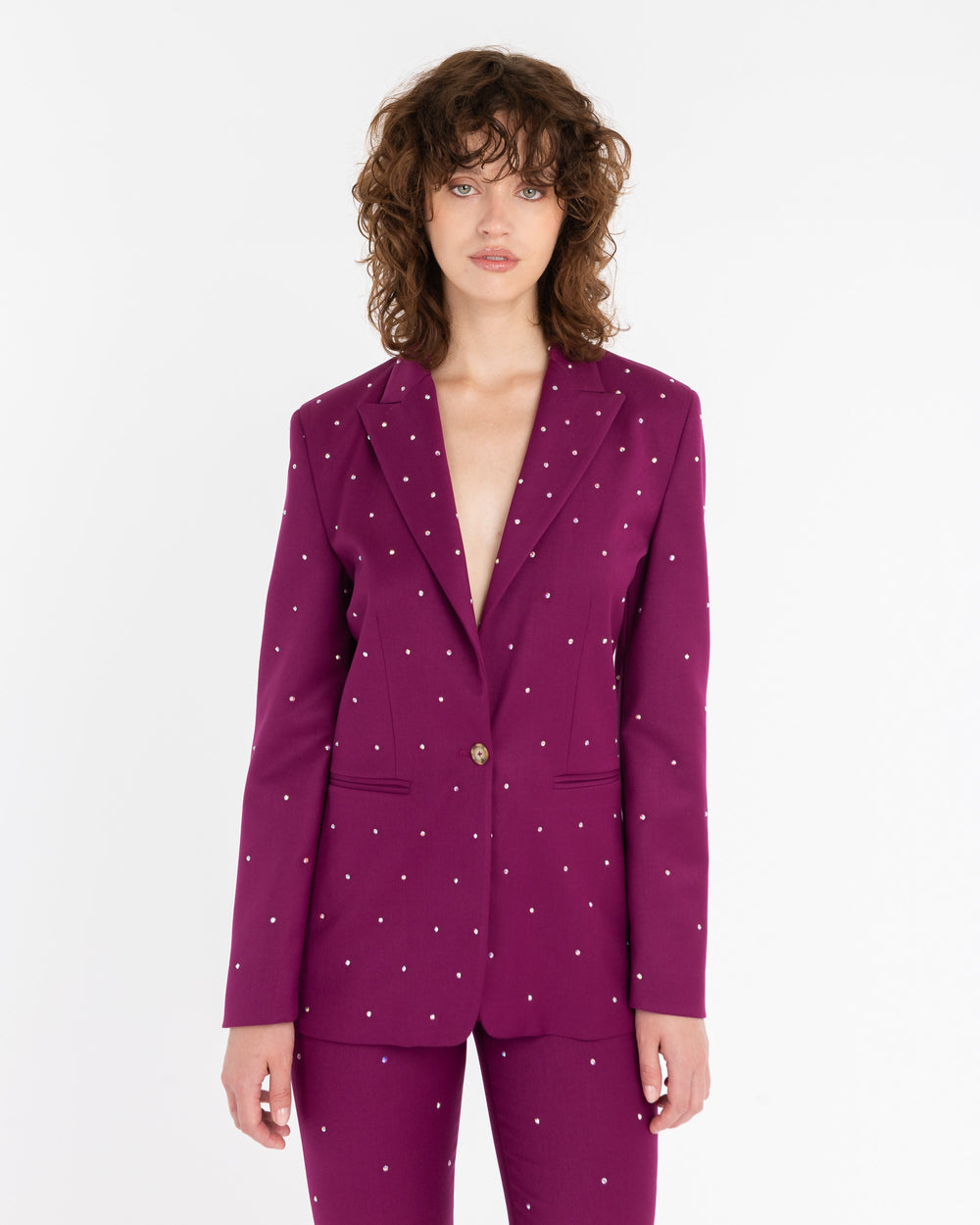 violet stretch poly-viscose appliqué blazer