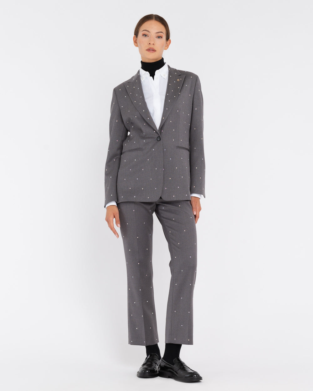 gray stretch poly-viscose appliqué blazer