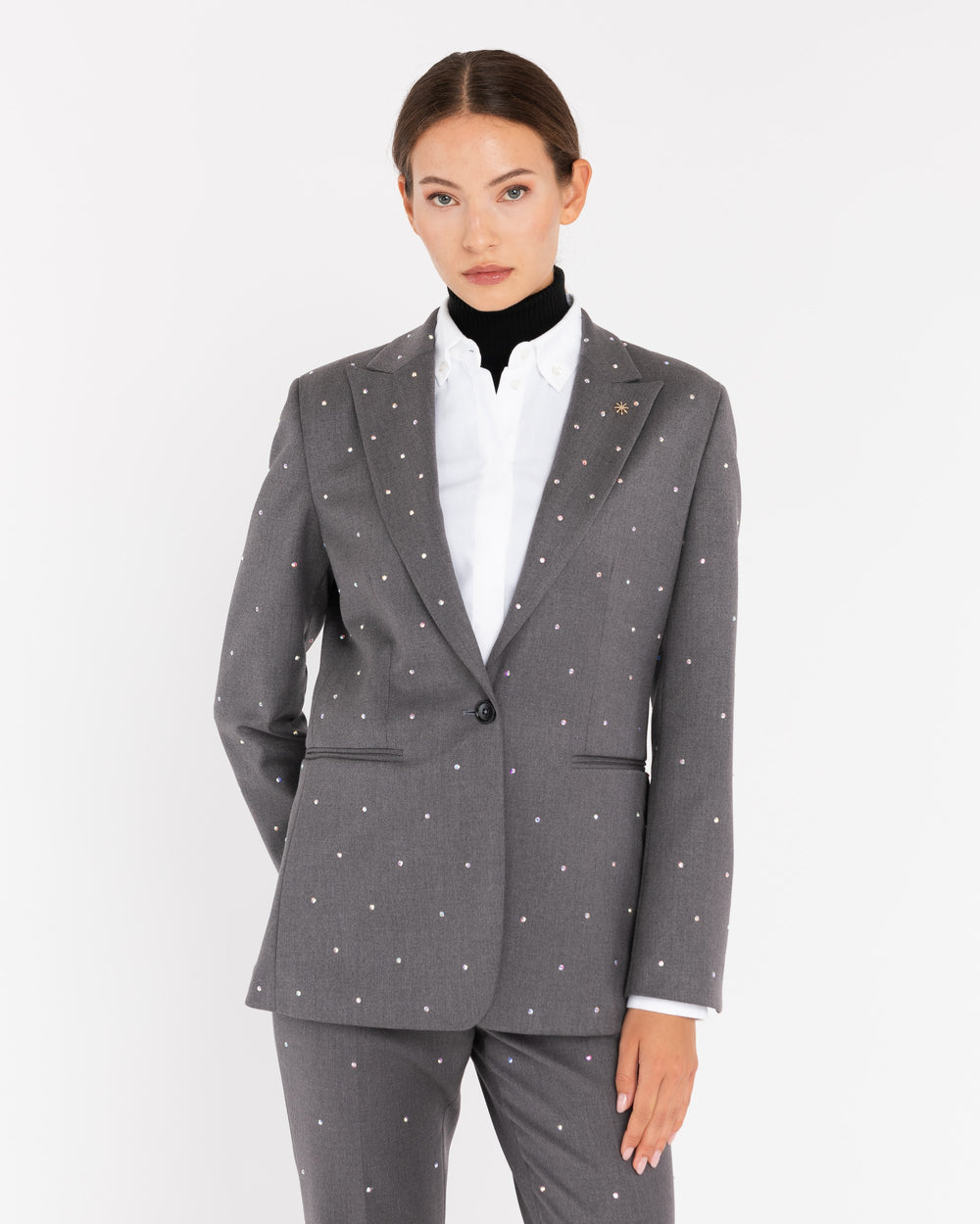 gray stretch poly-viscose appliqué blazer