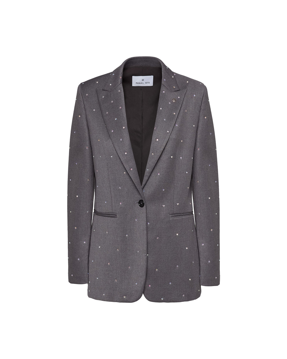 gray stretch poly-viscose appliqué blazer