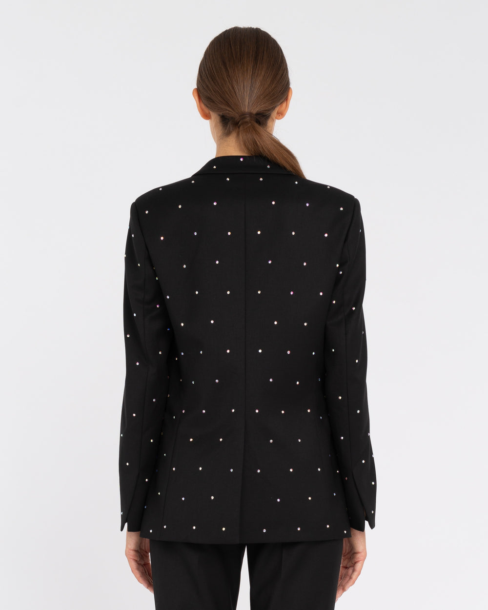 black stretch poly-viscose appliqué blazer