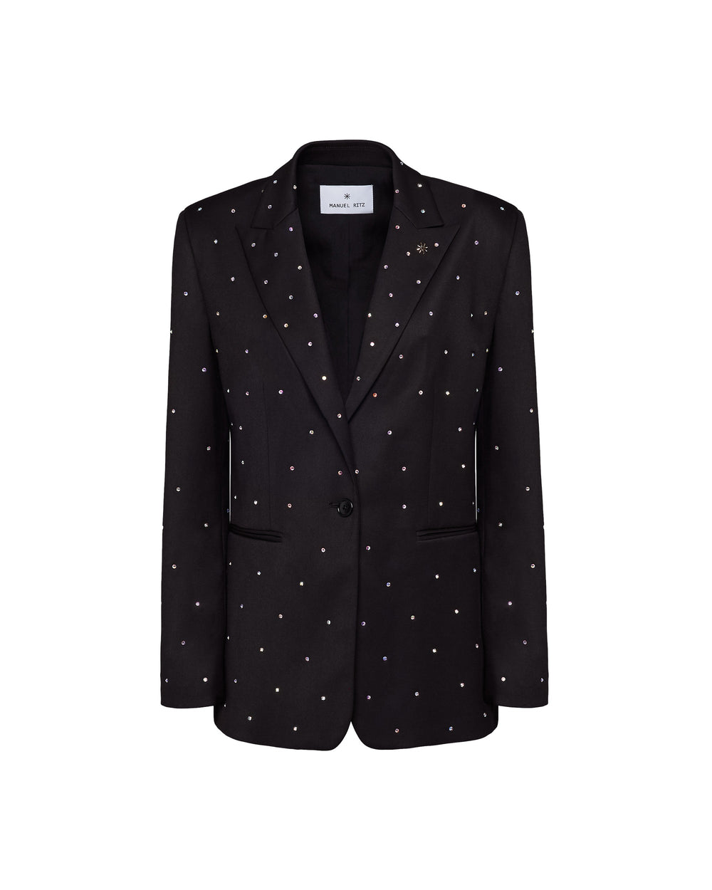 black stretch poly-viscose appliqué blazer