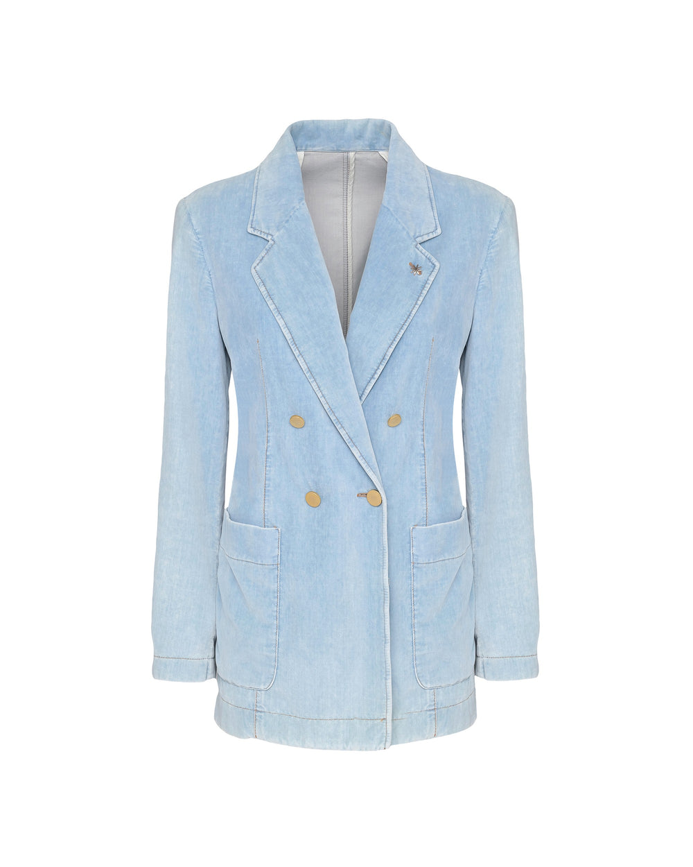 light blue washed smooth velvet double-breasted over blazer