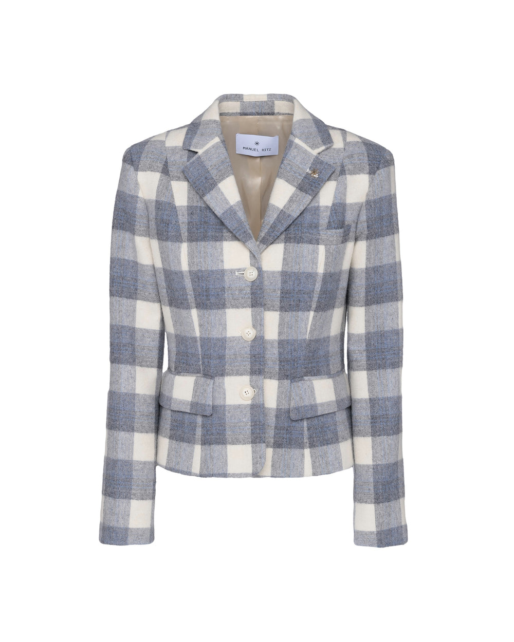 gray slim macro check wool-blend blazer