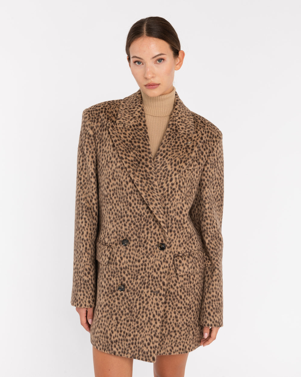 brown double-breasted animalier jacket