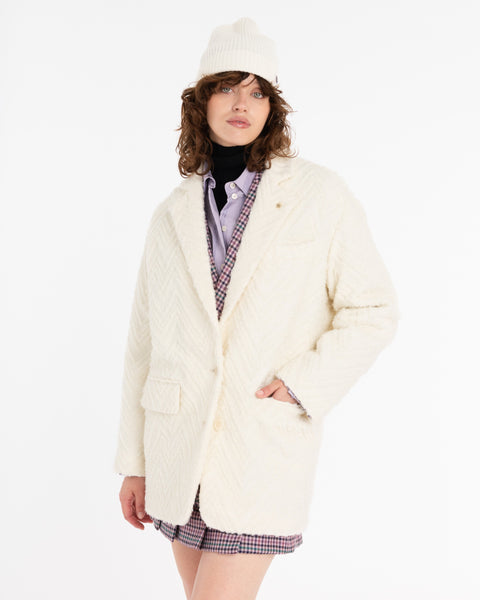 white wool blend 3d chevron jacket