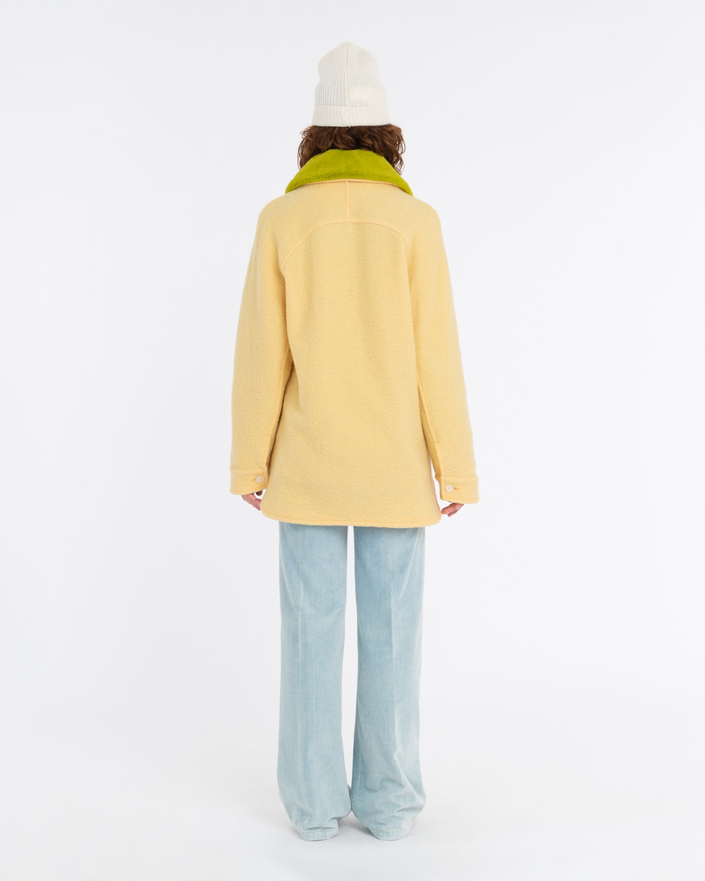 yellow boiled wool overshirt with fake fur collar