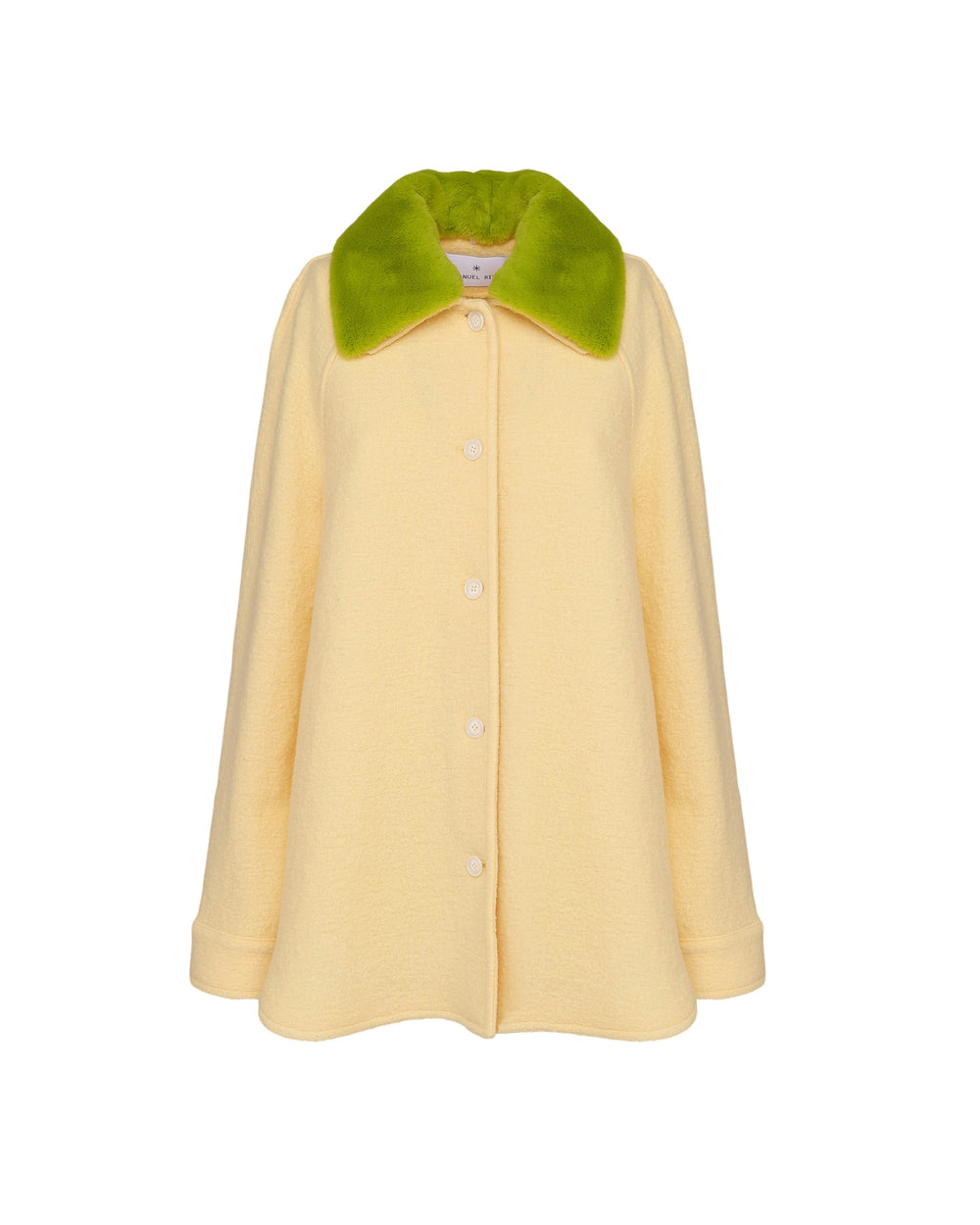 yellow boiled wool overshirt with fake fur collar