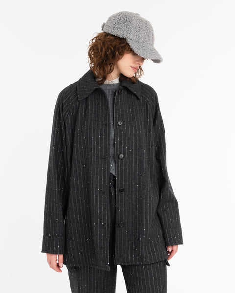 gray micro sequin pinstripe overshirt