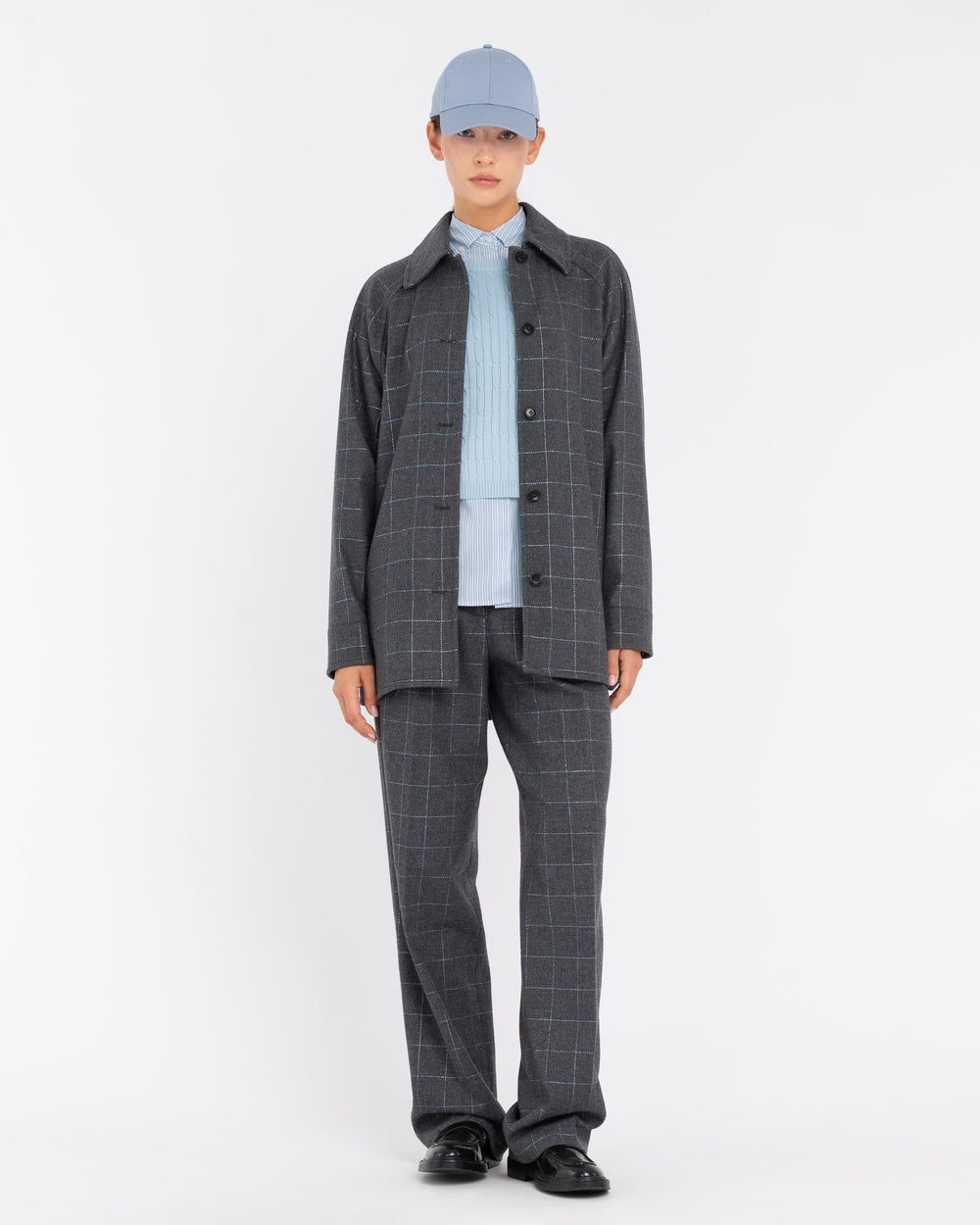 gray check overshirt with lurex thread