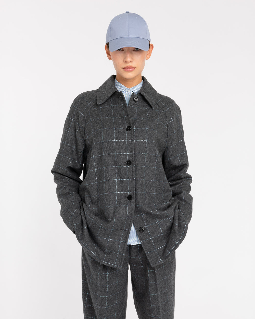 gray check overshirt with lurex thread