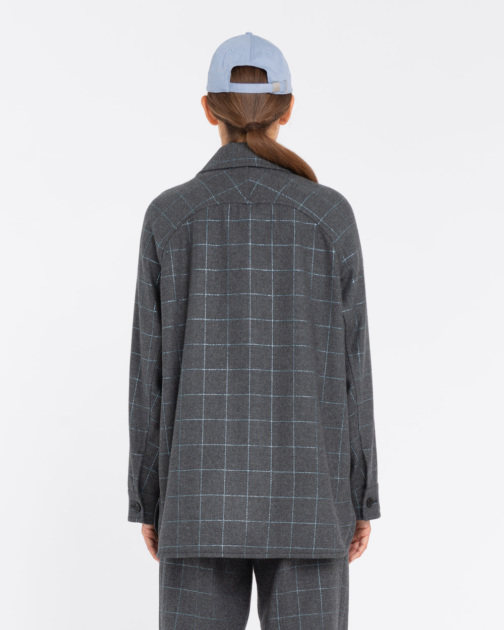 gray check overshirt with lurex thread