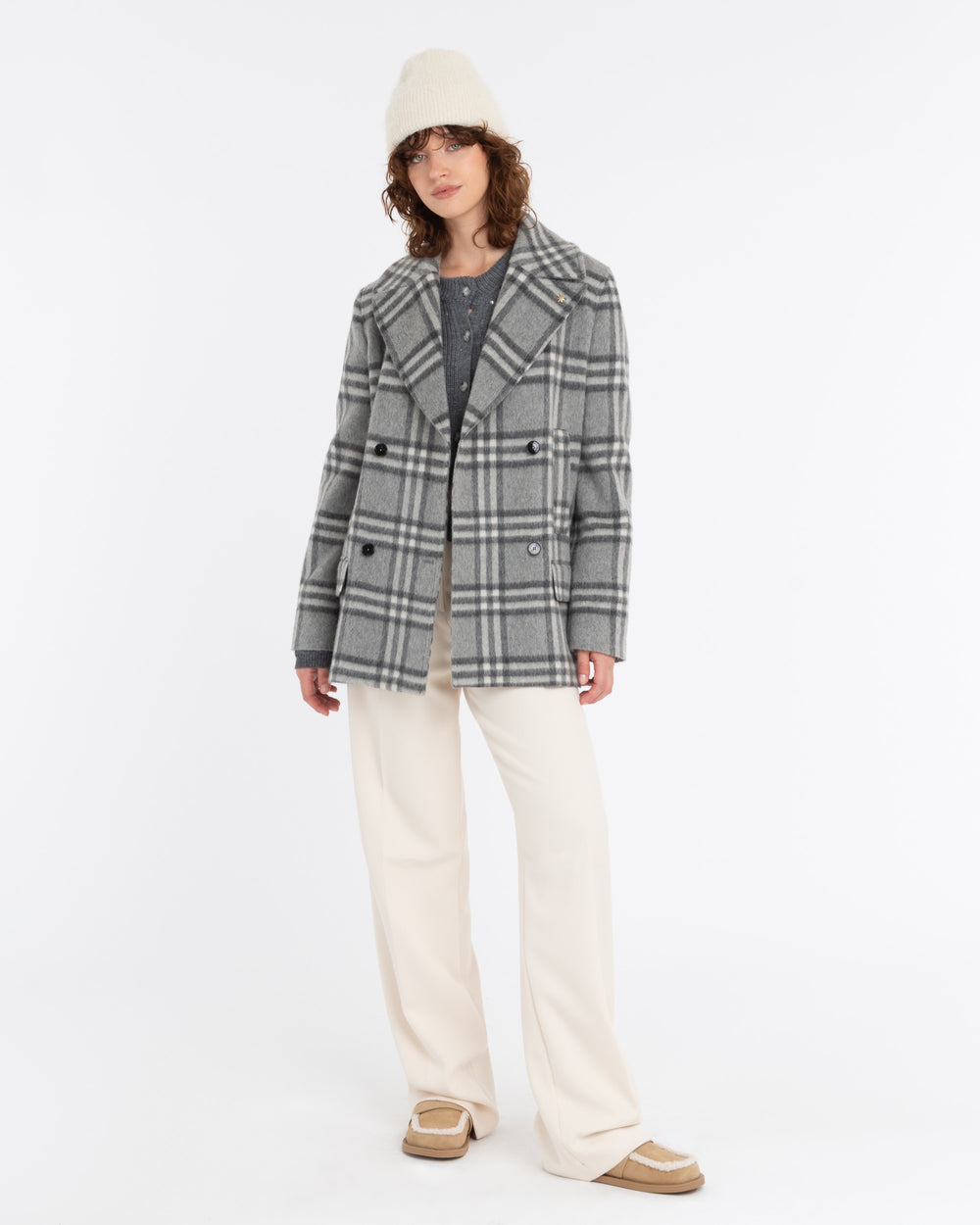 gray macro check wool blend peacoat