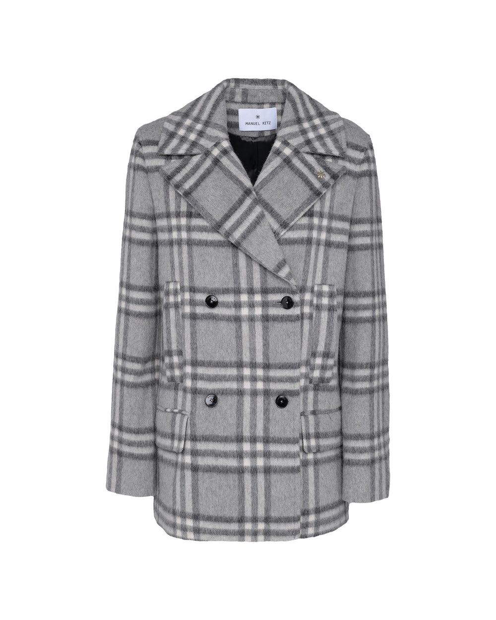 gray macro check wool blend peacoat