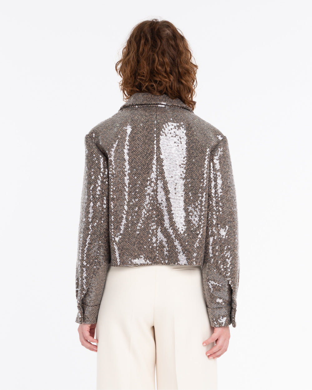 brown sequined cropped chevron jacket