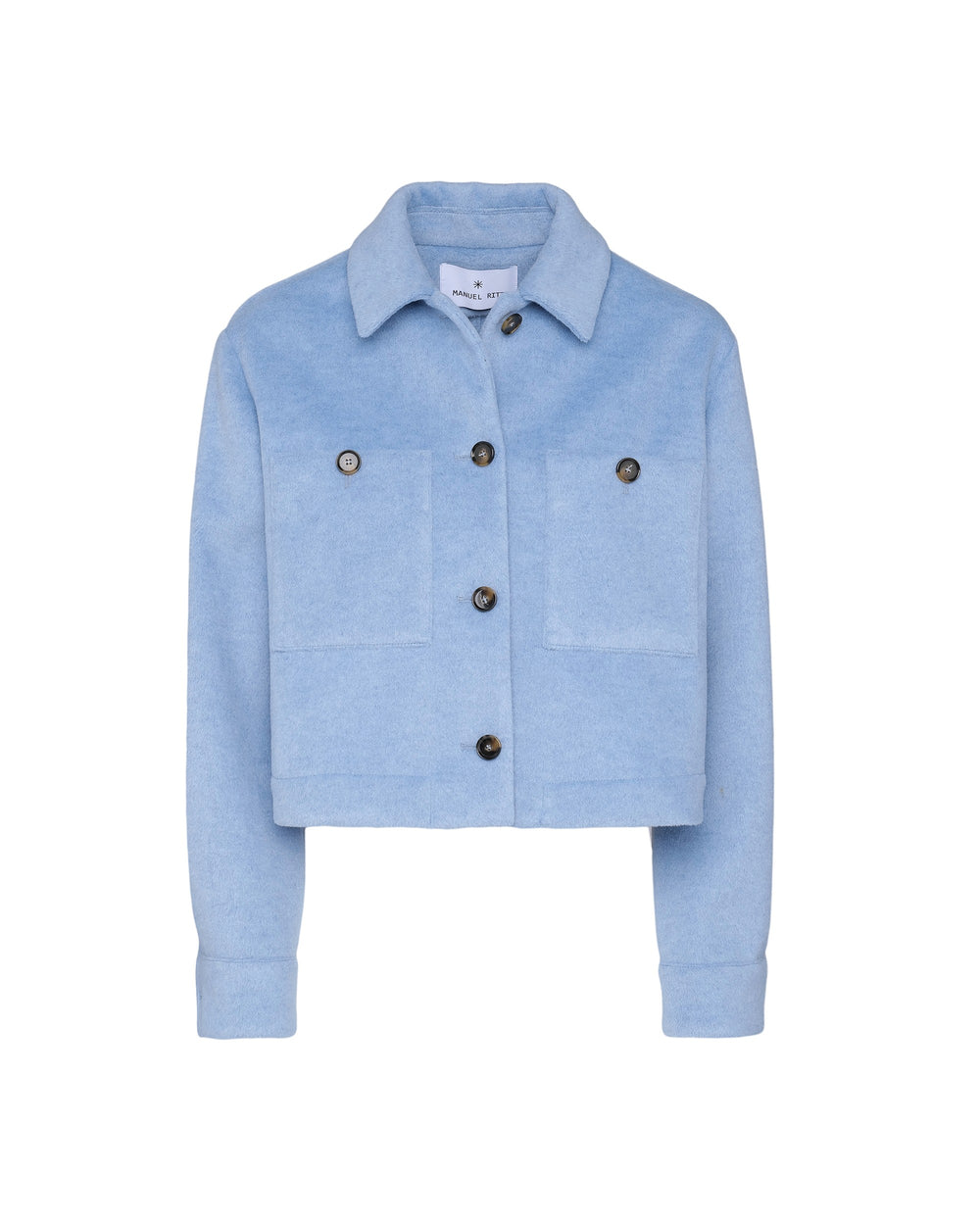 sky blue viscose blend cropped jacket