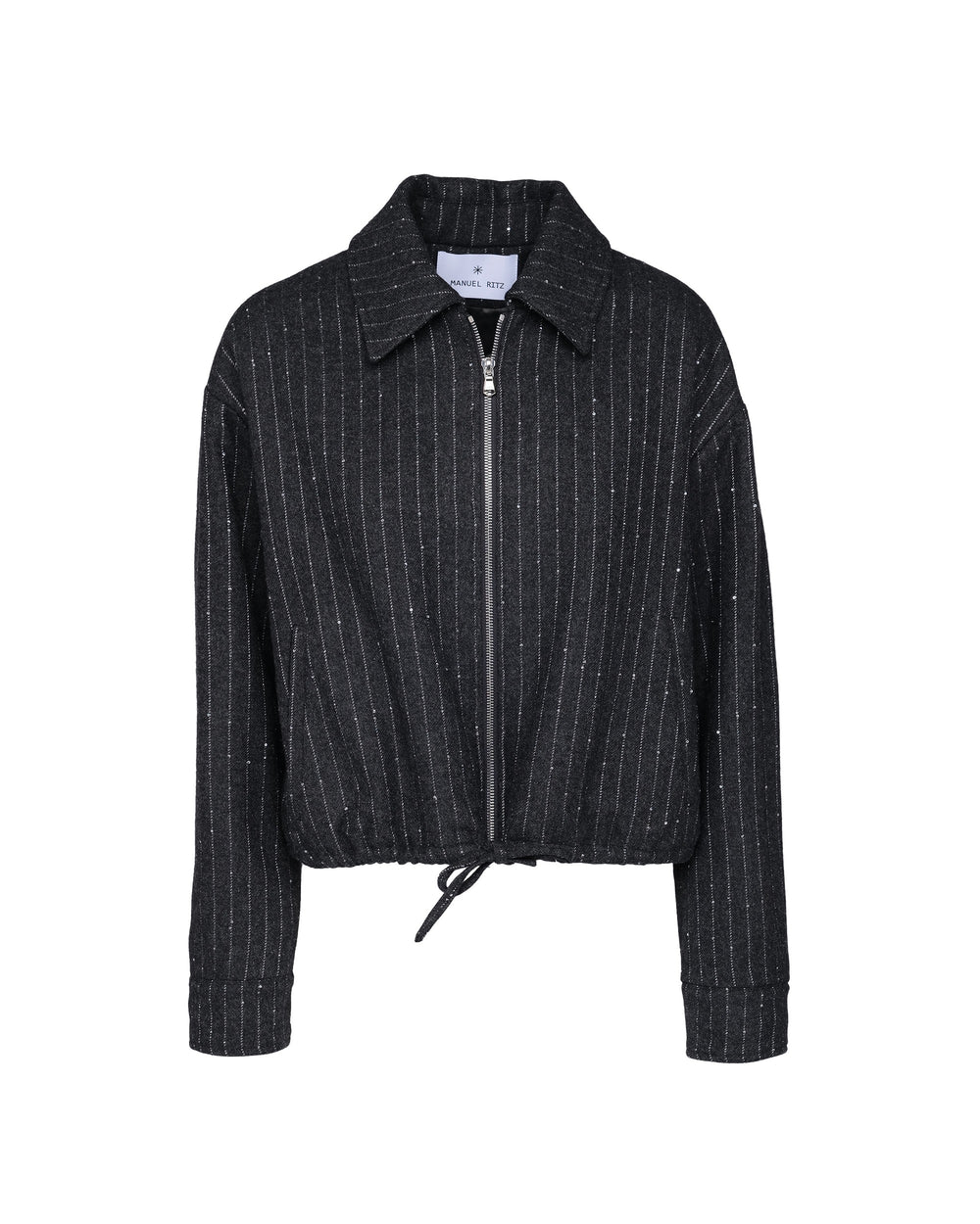 gray micro sequin pinstripe cropped jacket