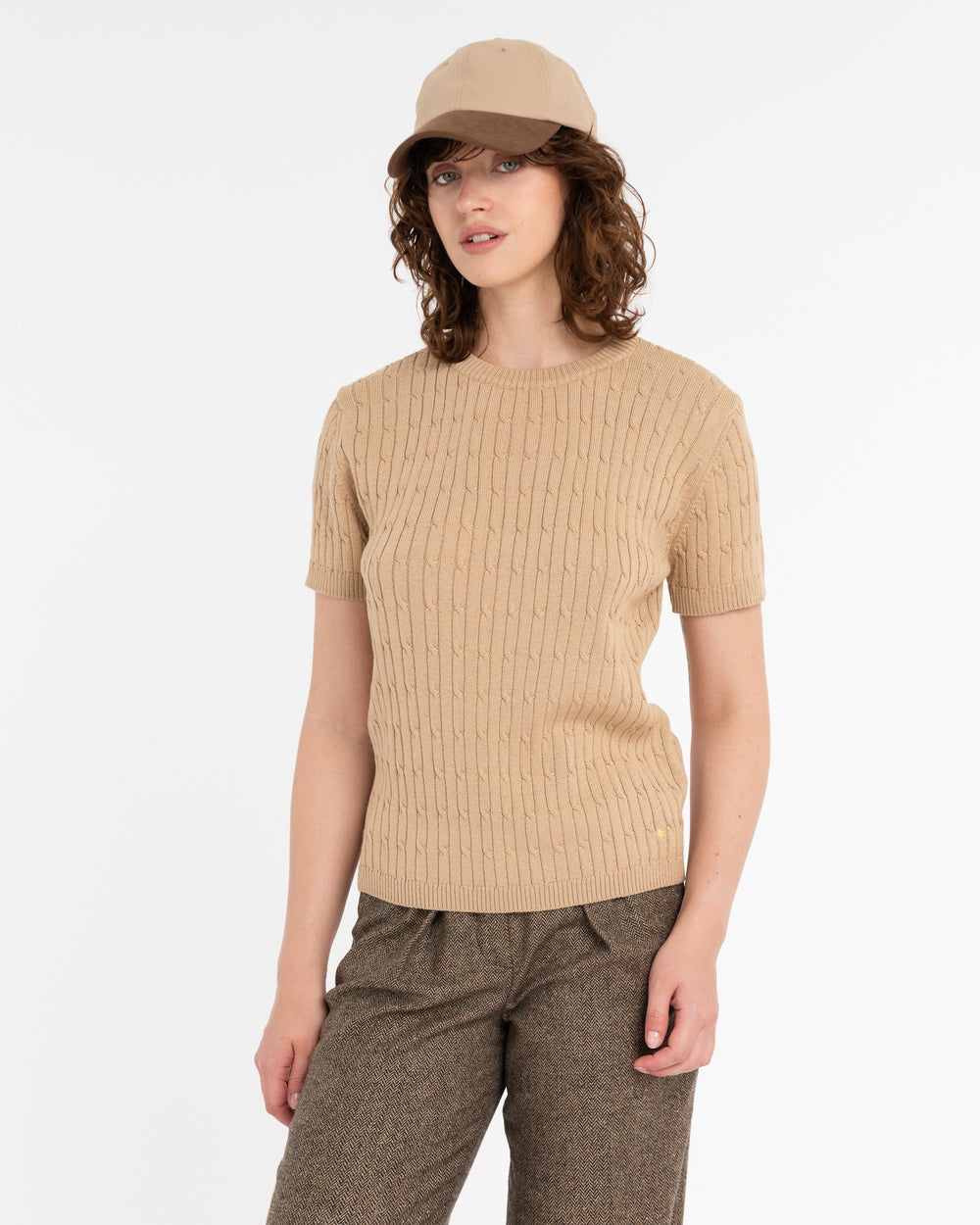 beige braided knit t-shirt