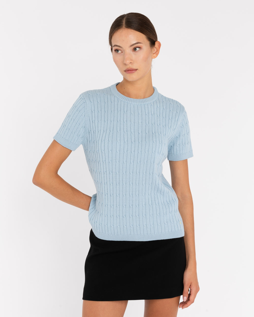 sky blue braided knit t-shirt