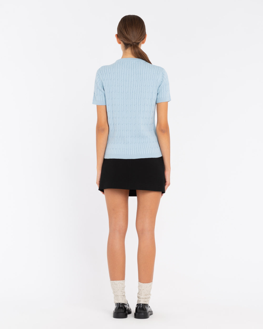 sky blue braided knit t-shirt