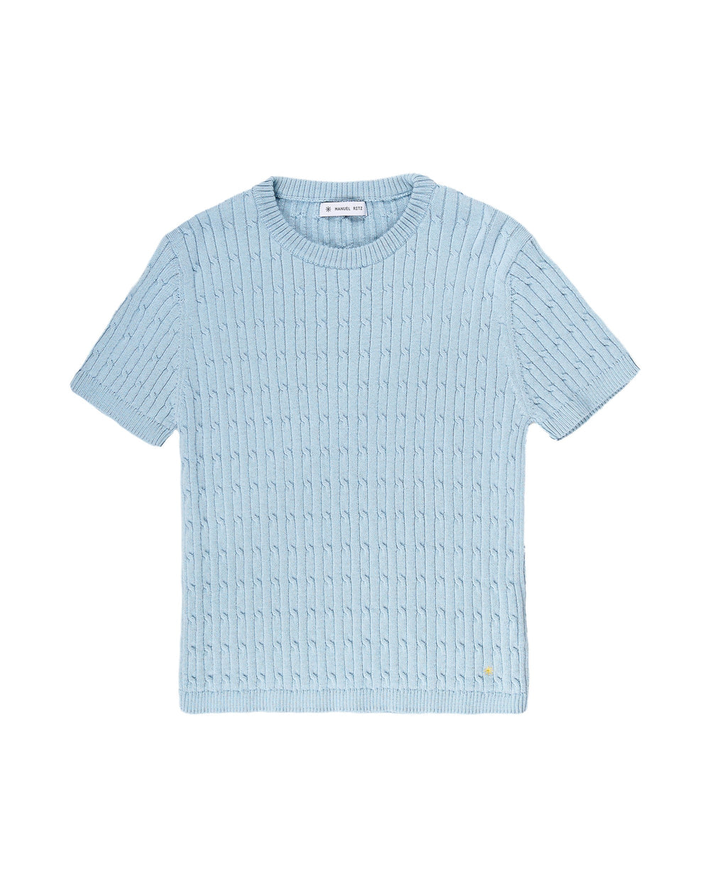 sky blue braided knit t-shirt