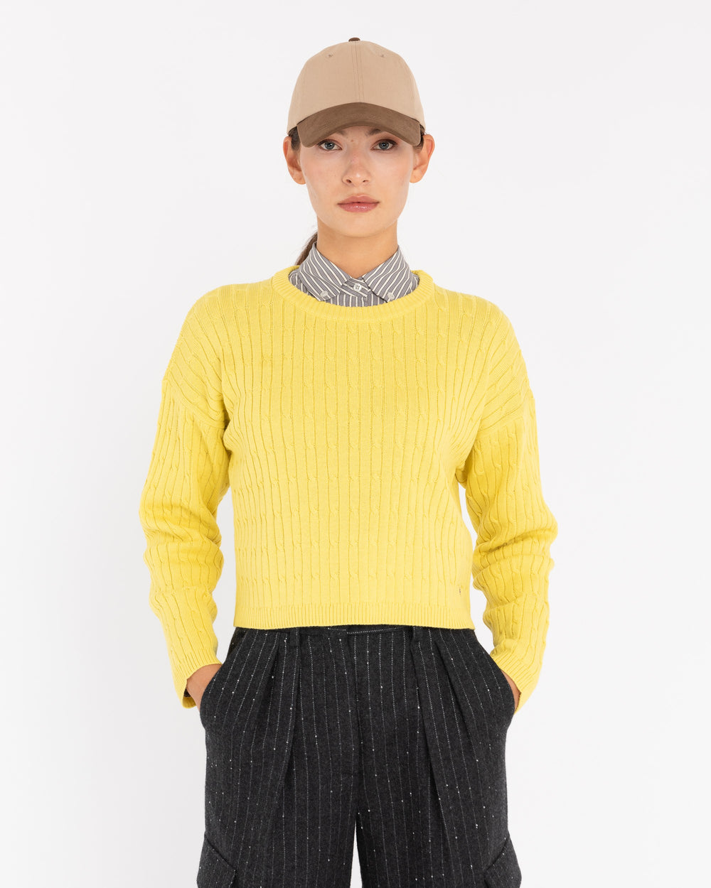 yellow plaited cropped jersey