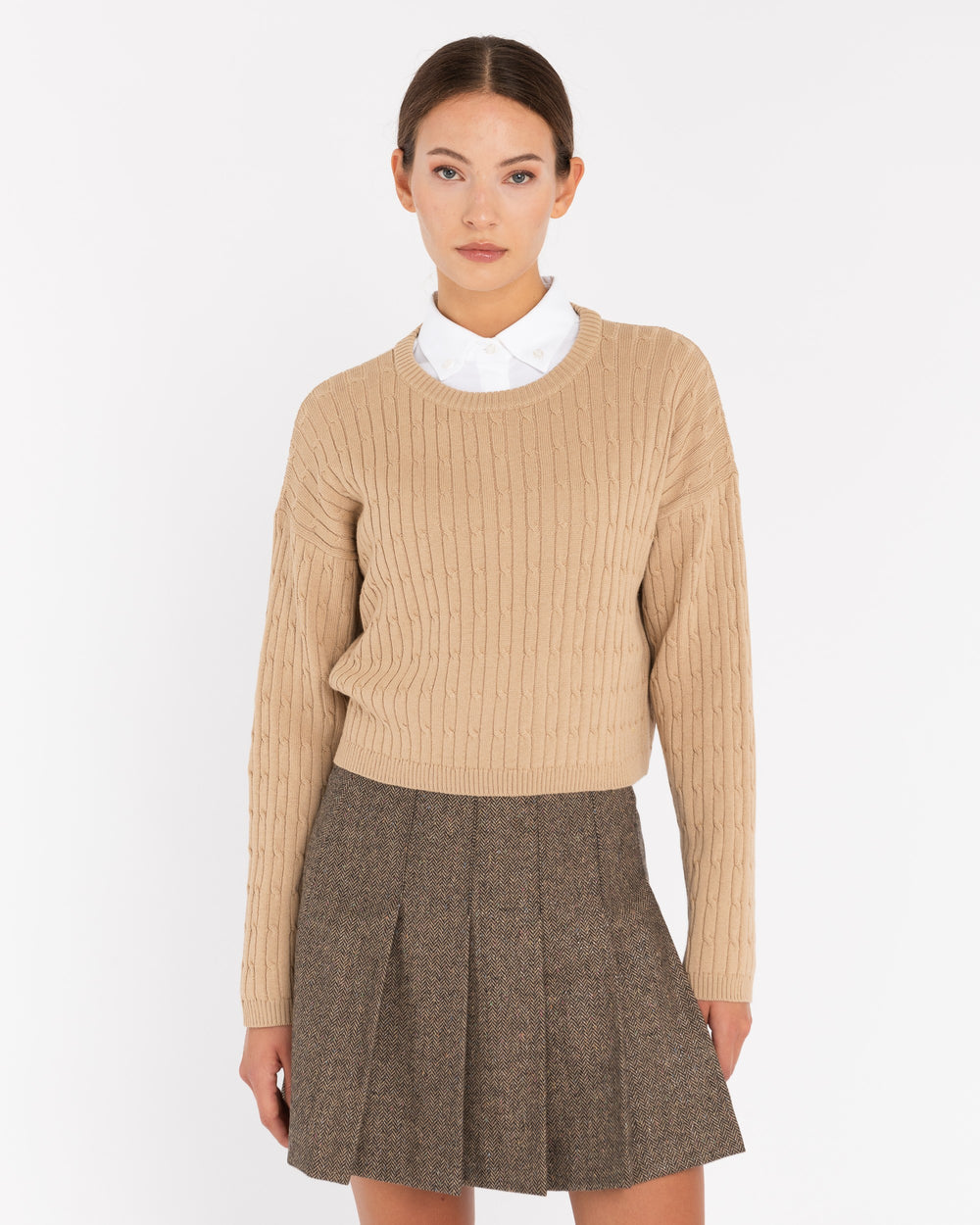 beige plaited cropped jersey