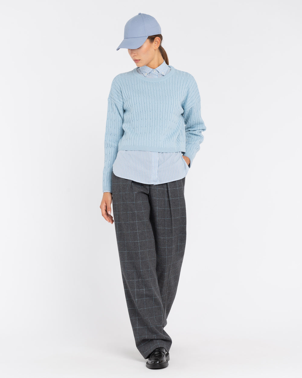 sky blue plaited cropped jersey