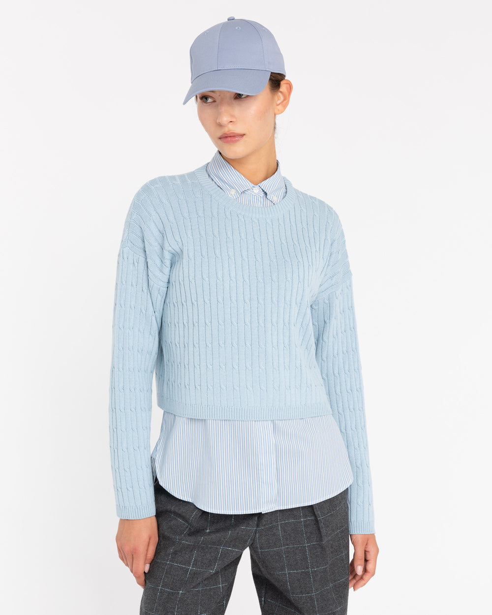 sky blue plaited cropped jersey