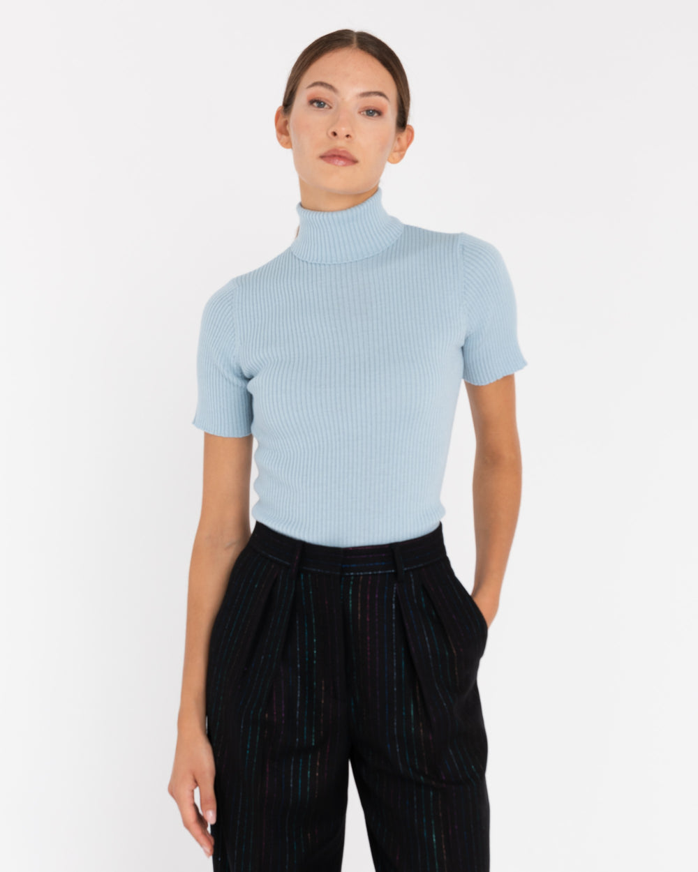 sky blue turtleneck sweater